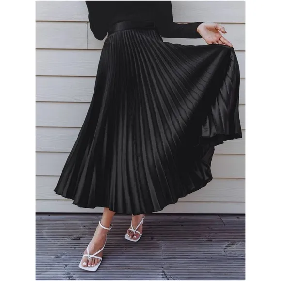 Classic Black Evening Party Holiday Pleated Skirt