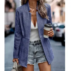 Classic Blue Herringbone Blazer Jacket Coat