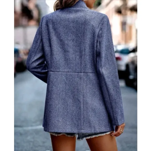 Classic Blue Herringbone Blazer Jacket Coat