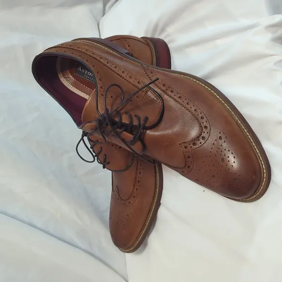 Classic Brown Aston Grey Leather Men's Eing Tip Dress Shoes