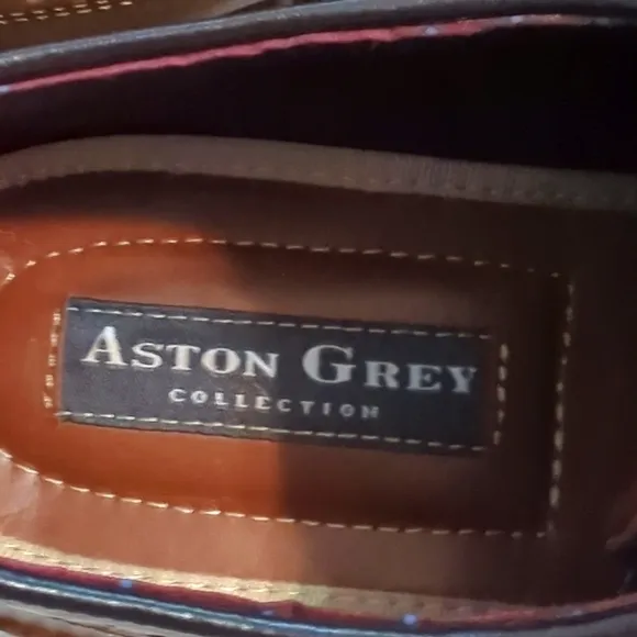 Classic Brown Aston Grey Leather Men's Eing Tip Dress Shoes