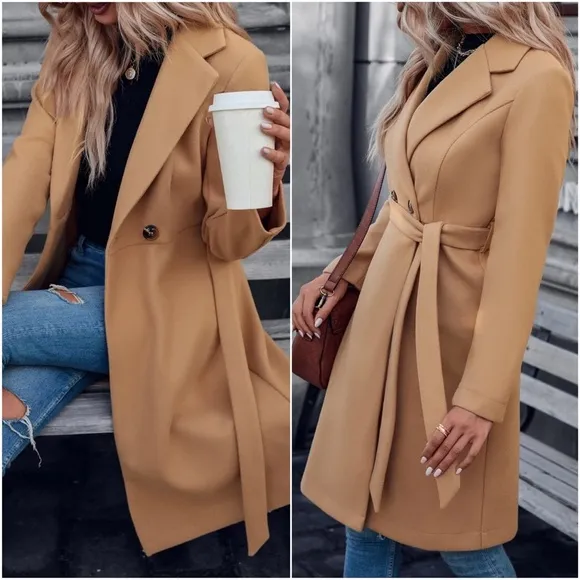 Classic Button Belted Minimalist  Coat Jacket