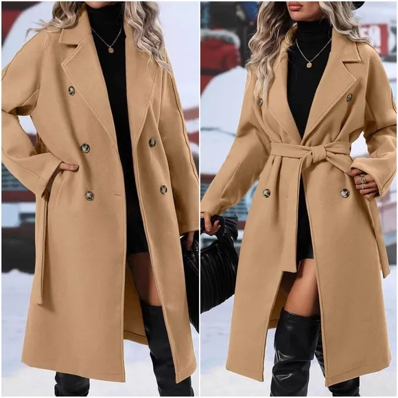 Classic Button Belted Minimalist  Coat Jacket