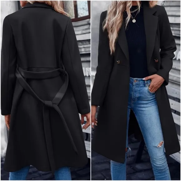 Classic Button Belted Minimalist  Coat Jacket