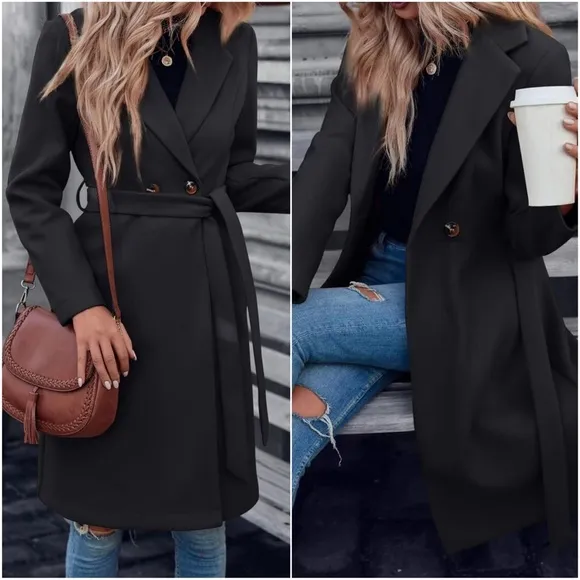 Classic Button Belted Minimalist  Coat Jacket