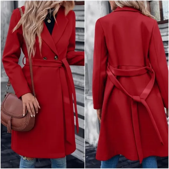 Classic Button Belted Minimalist  Coat Jacket