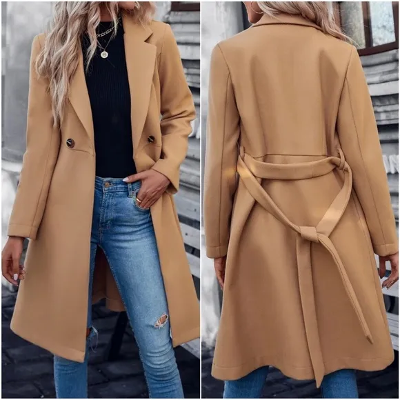 Classic Button Belted Minimalist  Coat Jacket