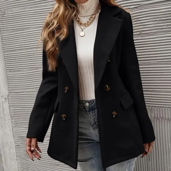Classic Camel Double Breast Button Up Jacket Coat