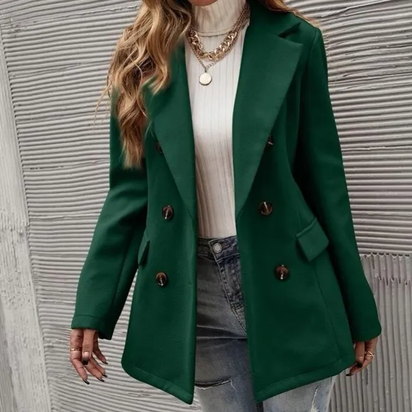 Classic Camel Double Breast Button Up Jacket Coat
