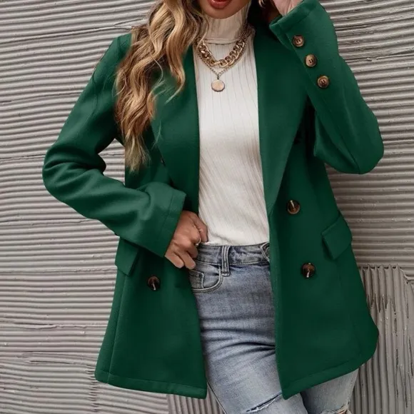 Classic Camel Double Breast Button Up Jacket Coat