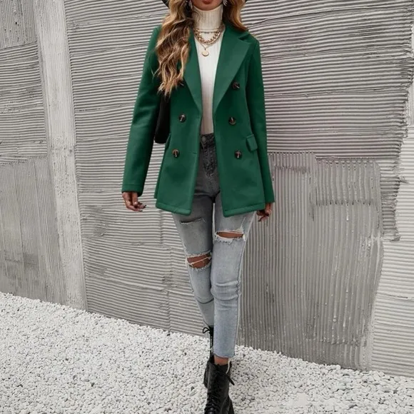 Classic Camel Double Breast Button Up Jacket Coat