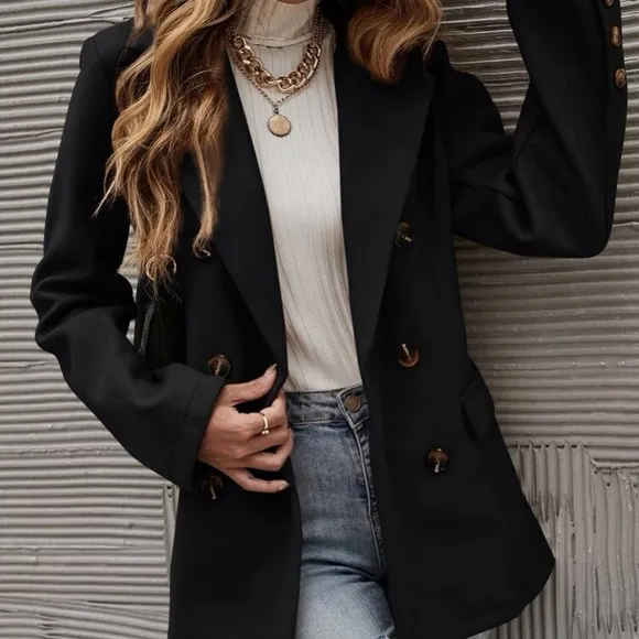Classic Camel Double Breast Button Up Jacket Coat