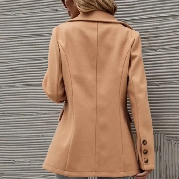 Classic Camel Double Breast Button Up Jacket Coat
