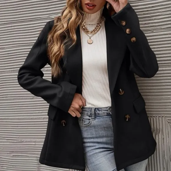 Classic Camel Double Breast Button Up Jacket Coat