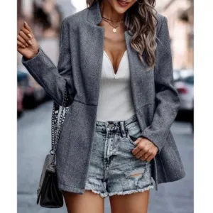 Classic Charcoal Herringbone Blazer Jacket Coat