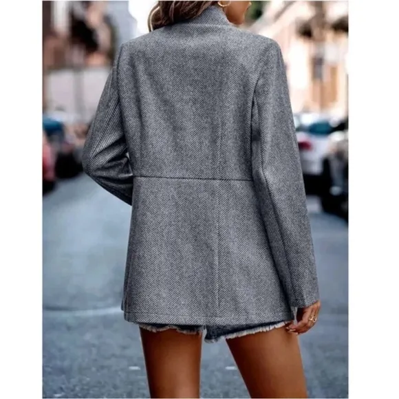 Classic Charcoal Herringbone Blazer Jacket Coat