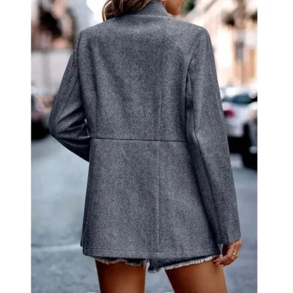 Classic Charcoal Herringbone Blazer Jacket Coat