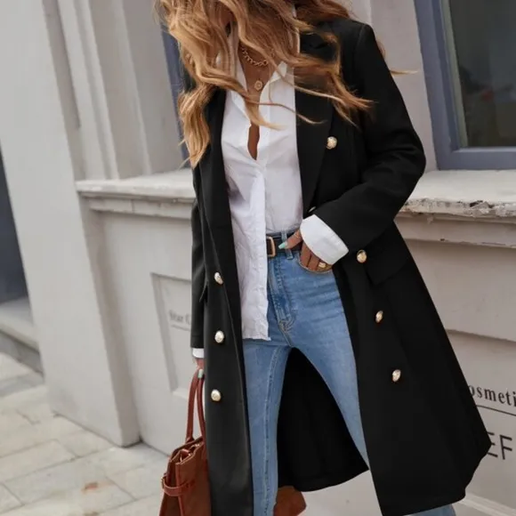 Classic Double Breasted Button up Jacket Coat