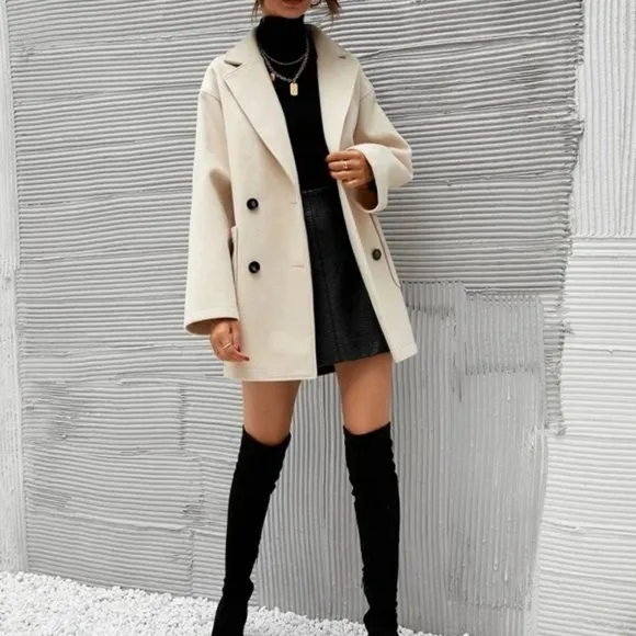 Classic Double Breasted Pea Overcoat jacket fall/winter - beige