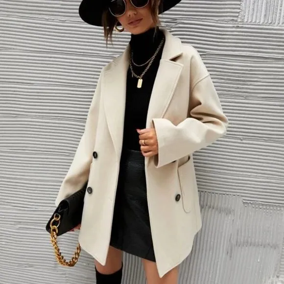 Classic Double Breasted Pea Overcoat jacket fall/winter - beige