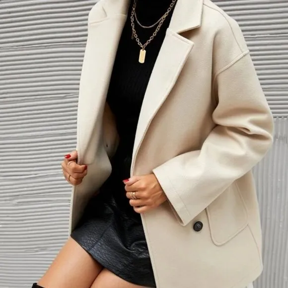 Classic Double Breasted Pea Overcoat jacket fall/winter - beige