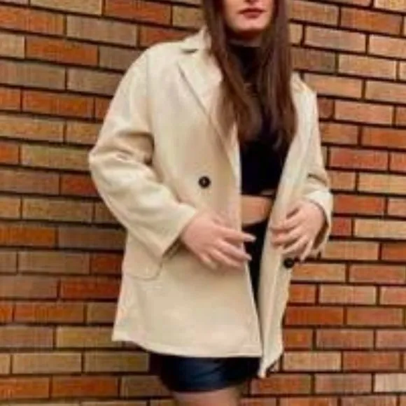 Classic Double Breasted Pea Overcoat jacket fall/winter - beige