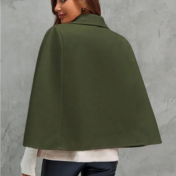 Classic Elegant Office Work Cloak Sleeve Bow Front Cape Overcoat Jacket