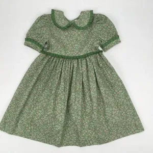 Classic French Green Floral Girls Dress