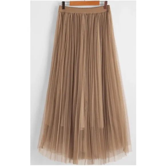 Classic High Waisted Pleated Party Maxi Skirt