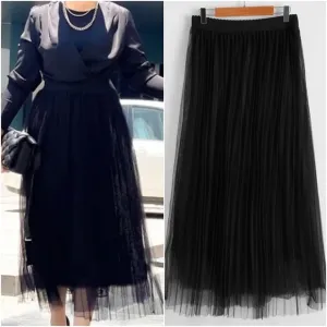 Classic High Waisted Pleated Party Maxi Skirt