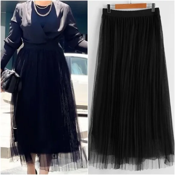 Classic High Waisted Pleated Party Maxi Skirt