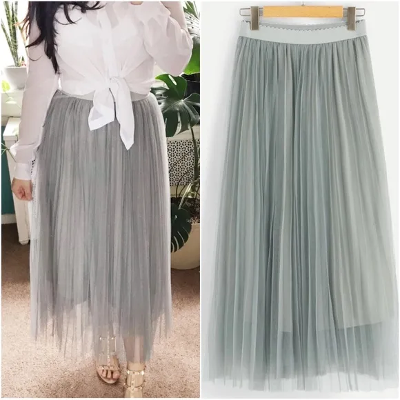 Classic High Waisted Pleated Party Maxi Skirt