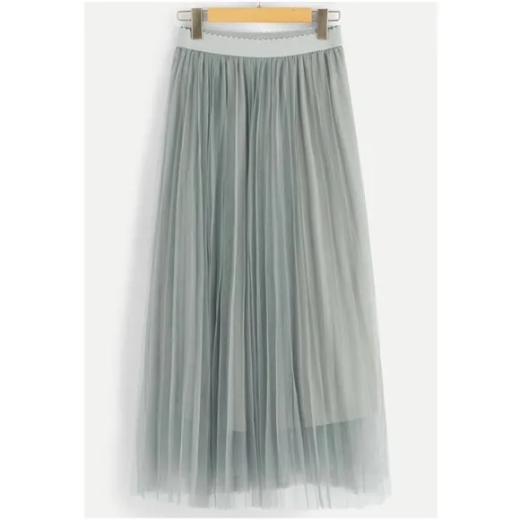 Classic High Waisted Pleated Party Maxi Skirt