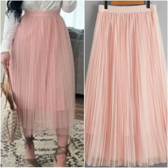 Classic High Waisted Pleated Party Maxi Skirt
