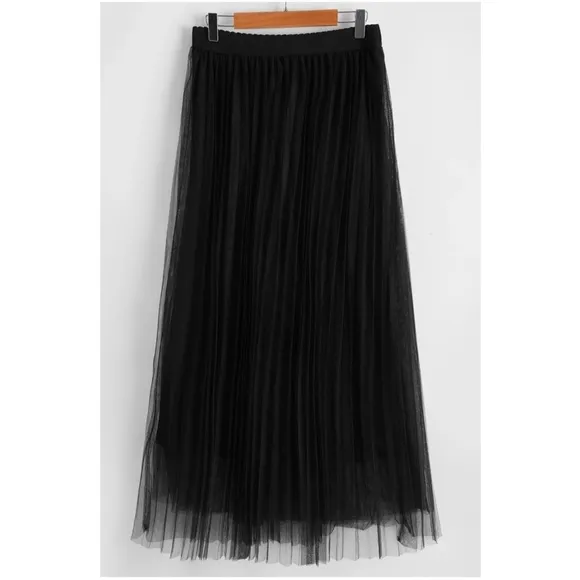Classic High Waisted Pleated Party Maxi Skirt