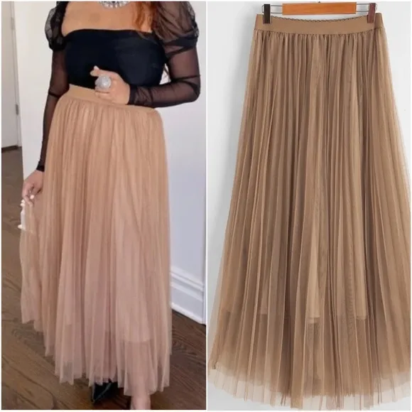 Classic High Waisted Pleated Party Maxi Skirt