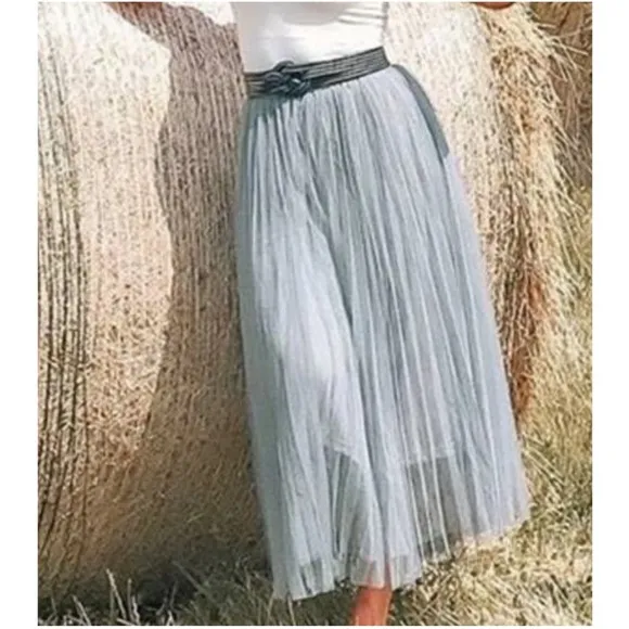 Classic High Waisted Pleated Party Maxi Skirt
