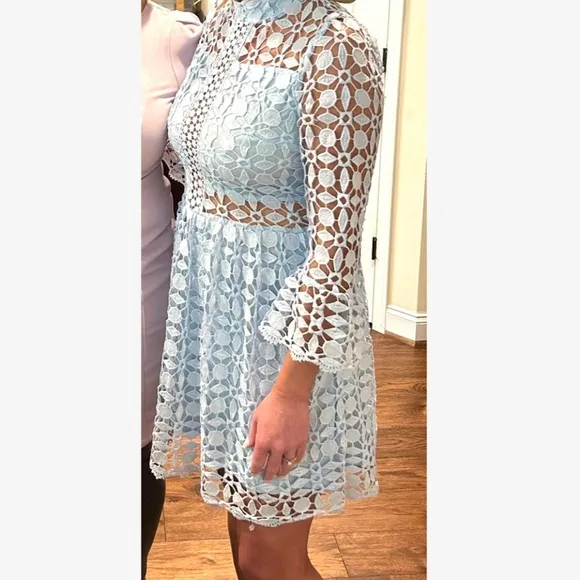Classic Lace Frill Neck Long Sleeve Party Dress