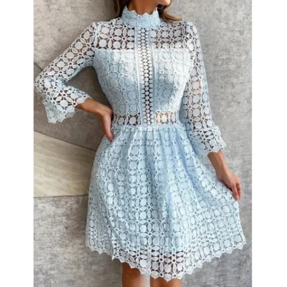 Classic Lace Frill Neck Long Sleeve Party Dress