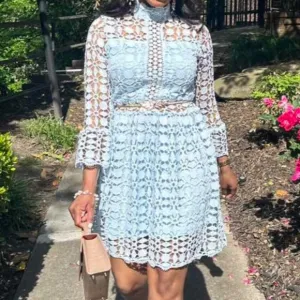 Classic Lace Frill Neck Long Sleeve Party Dress