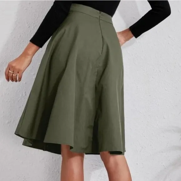 Classic Navy Button Detail Pocket Midi Skirt Work