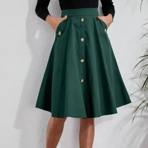 Classic Navy Button Detail Pocket Midi Skirt Work