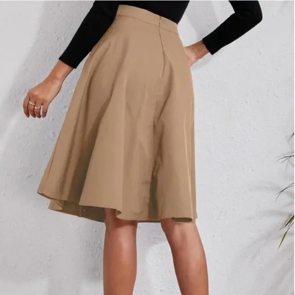 Classic Navy Button Detail Pocket Midi Skirt Work