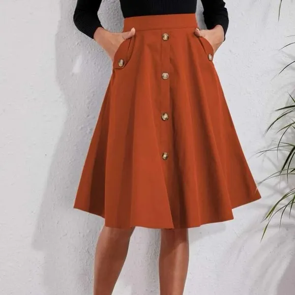 Classic Navy Button Detail Pocket Midi Skirt Work