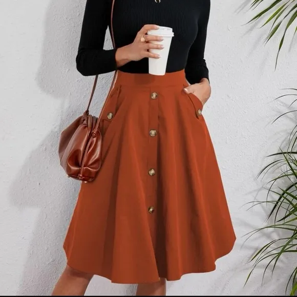Classic Navy Button Detail Pocket Midi Skirt Work