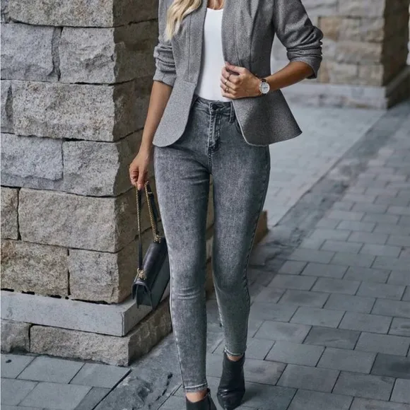 Classic open front herringbone coat