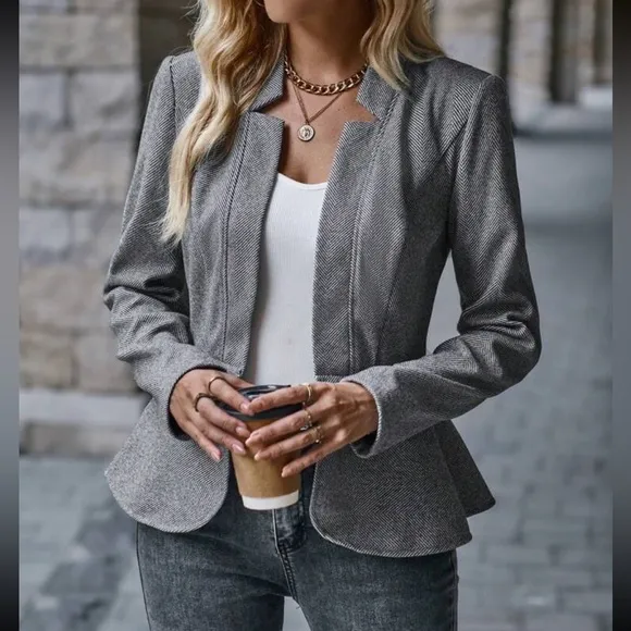 Classic open front herringbone coat