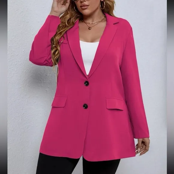 Classic plus size blazer jacket hot pink
