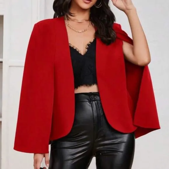 Classic Solid Open Front Cape Blazer