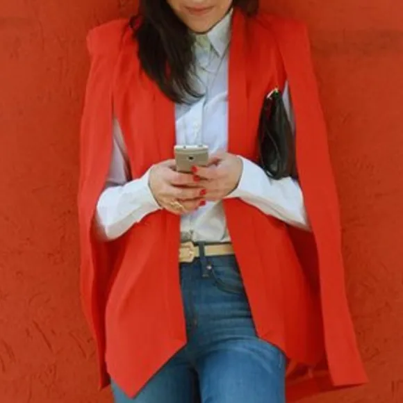 Classic Solid Open Front Cape Blazer